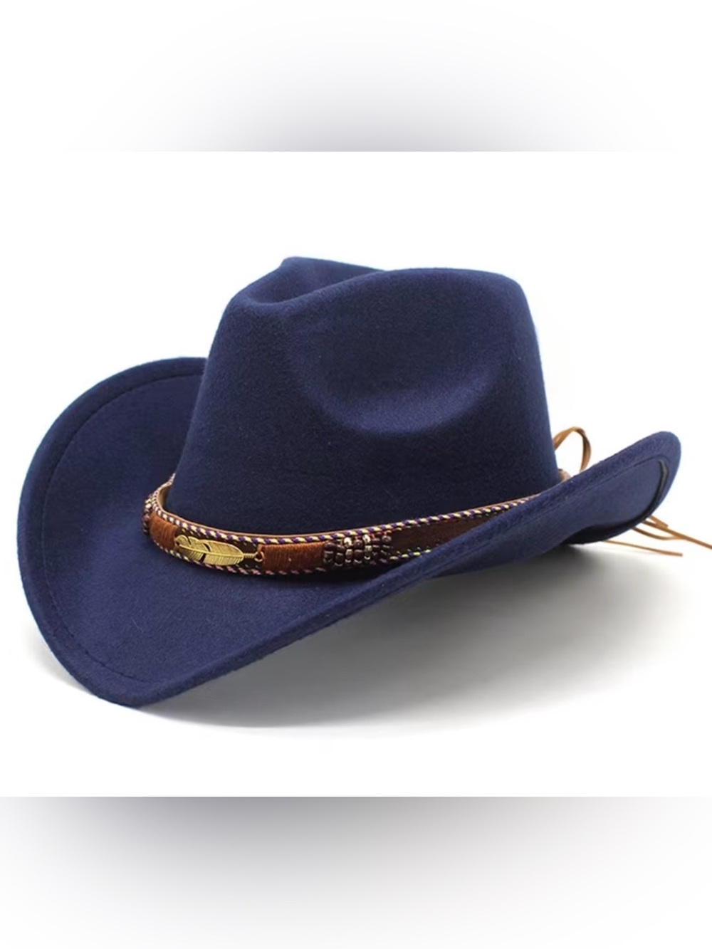 Unisex Navy Western Cowboy Hat with Leather Band